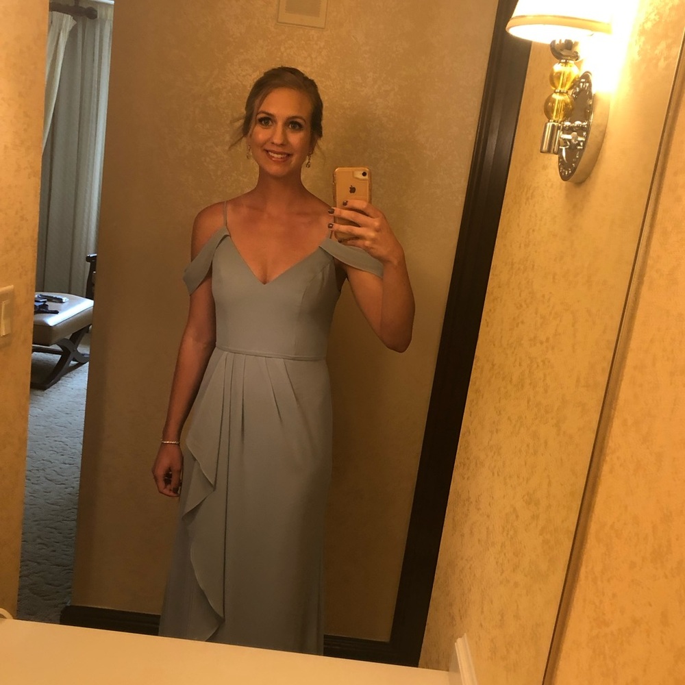 David's Bridal Light Blue Off-Shoulder Dress